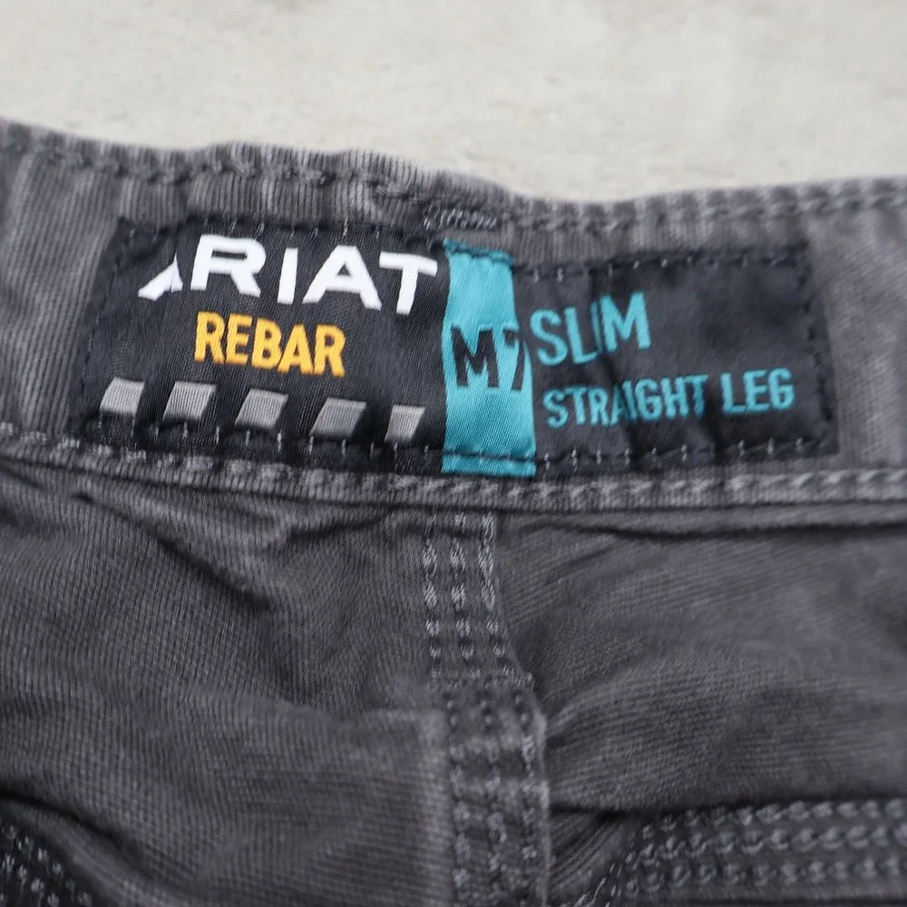 Ariat Rebar Pants Mens 30x34 Grey M7 Slim Straight Leg Work Durable Rugged